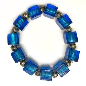 Handmade Vintage Blue Glass & Metal Bracelet NWOT